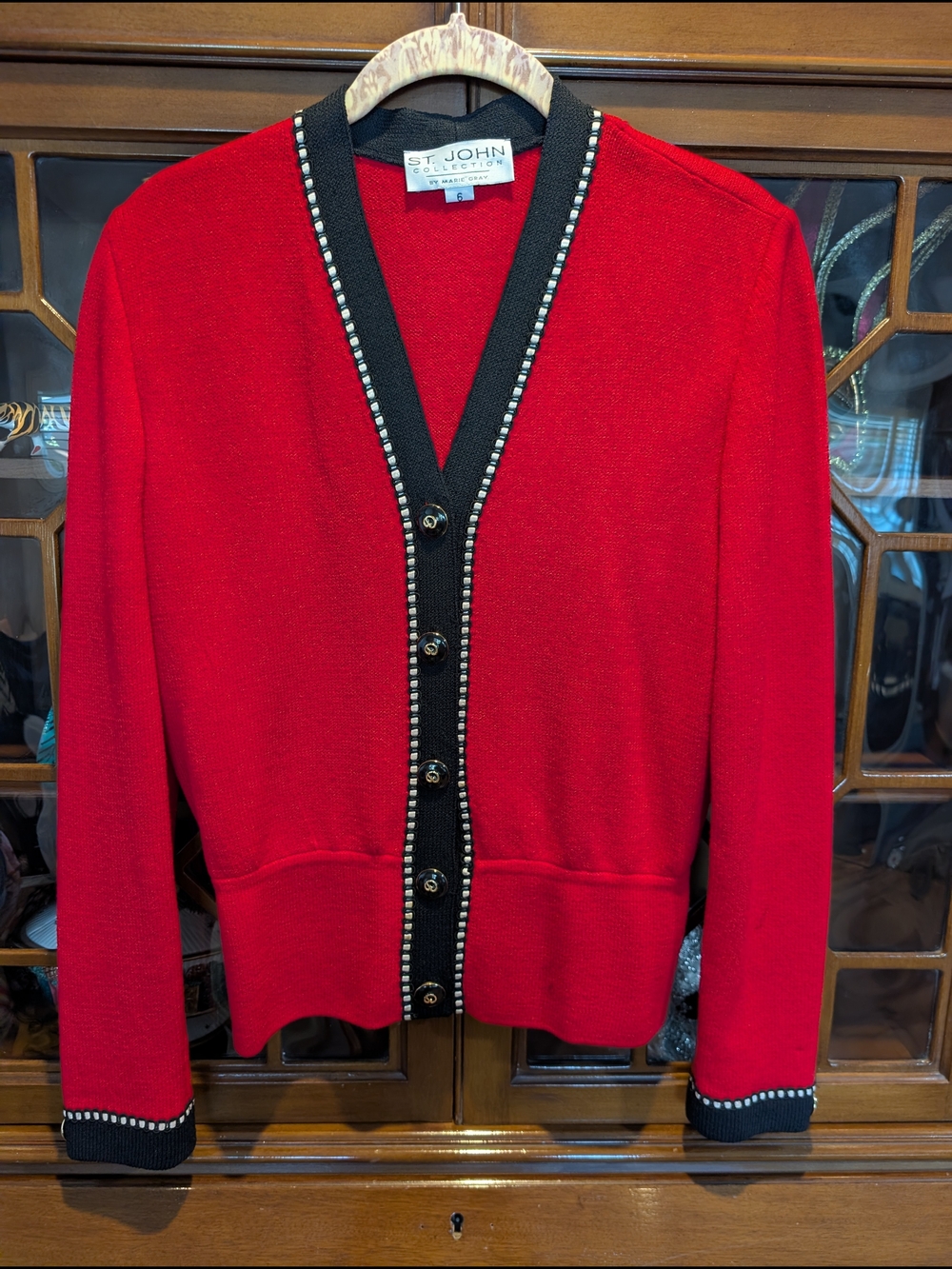 St. John Collection by Marie Gray Red & Black Knit Cardigan – Size 6